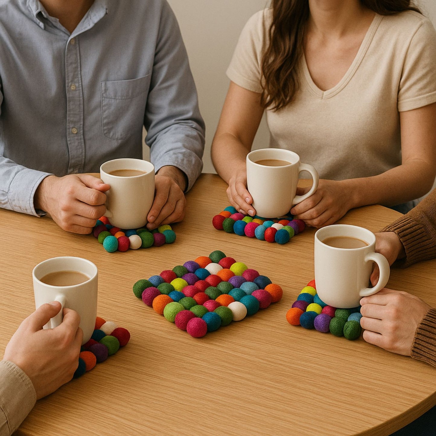 Handcrafted Felt Ball Trivet & Coaster- Colorful