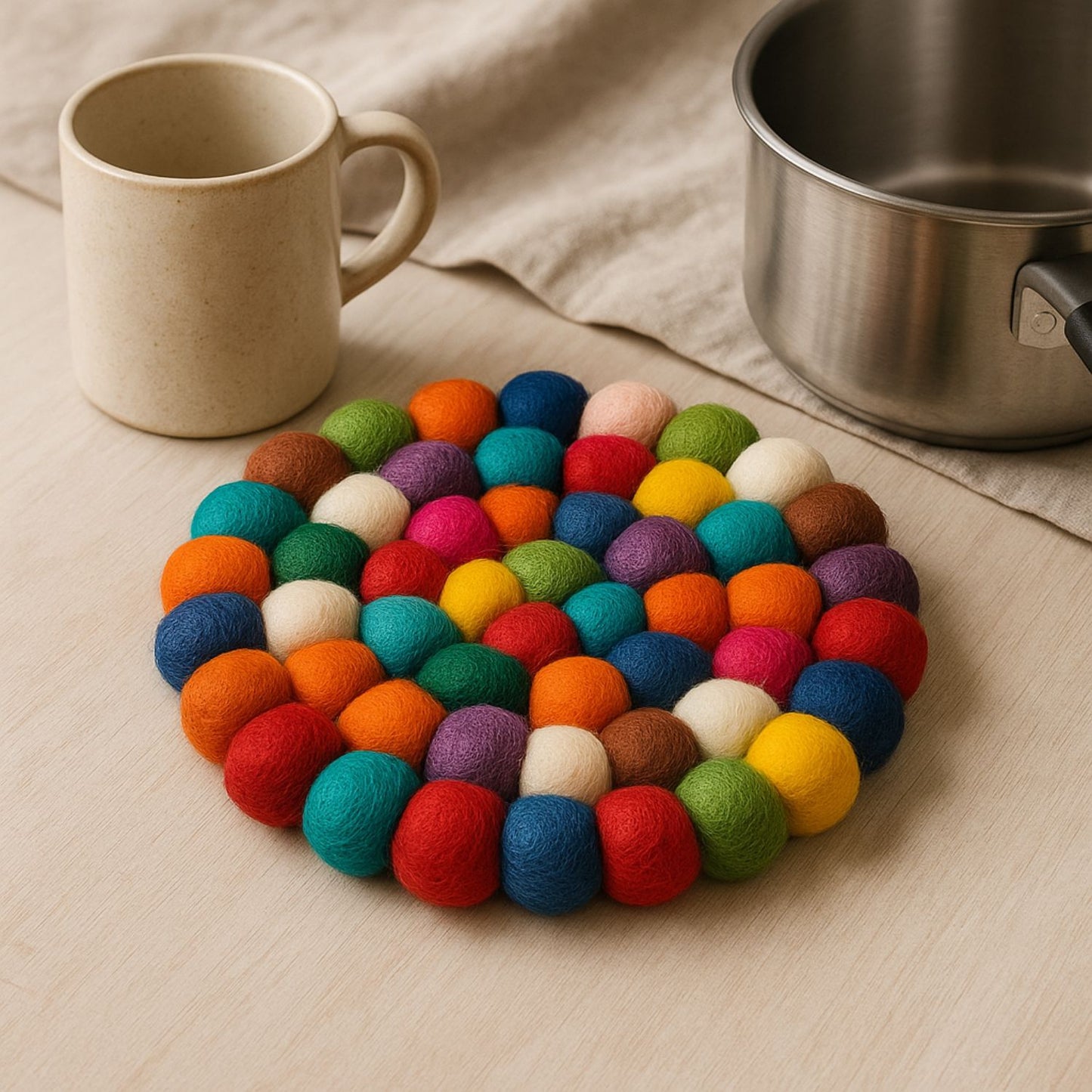 Handcrafted Felt Ball Trivet & Coaster- Colorful