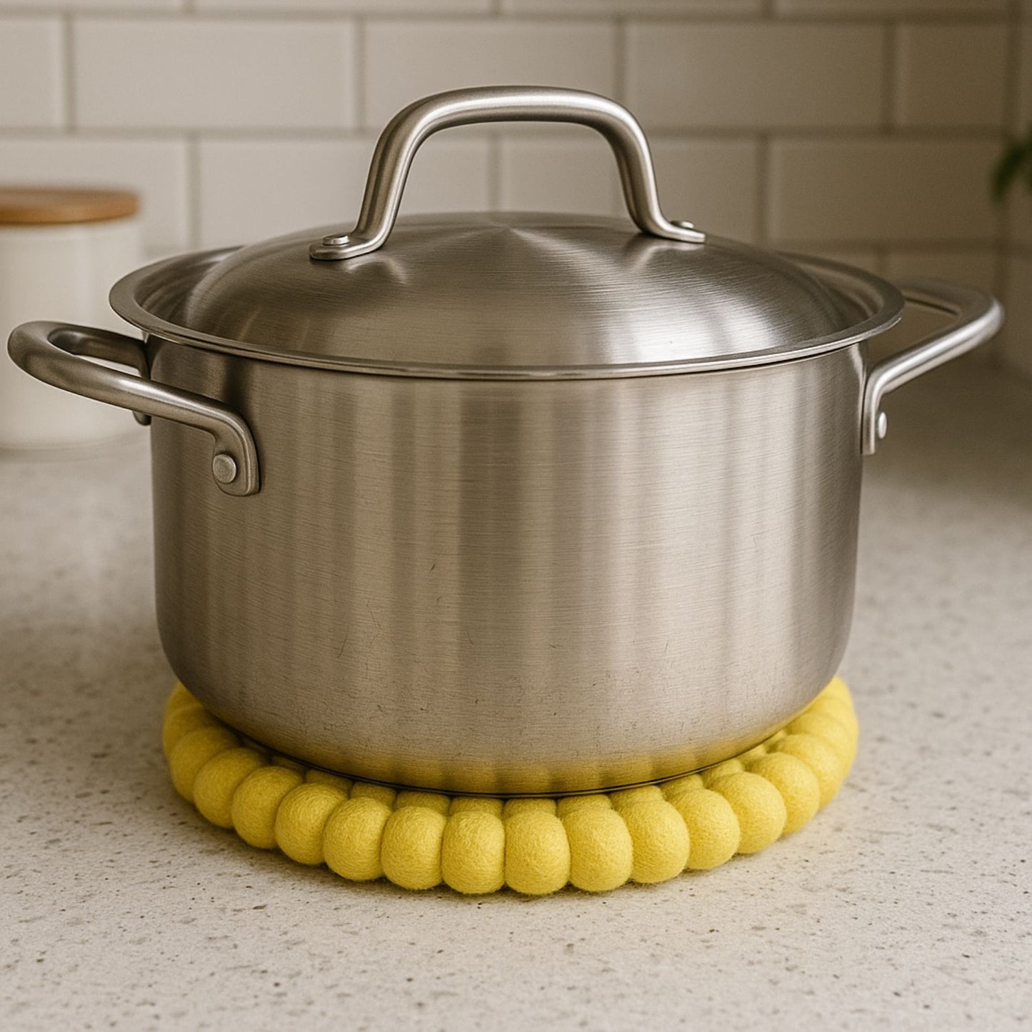 Handcrafted Felt Ball Trivet & Coaster- Yellow