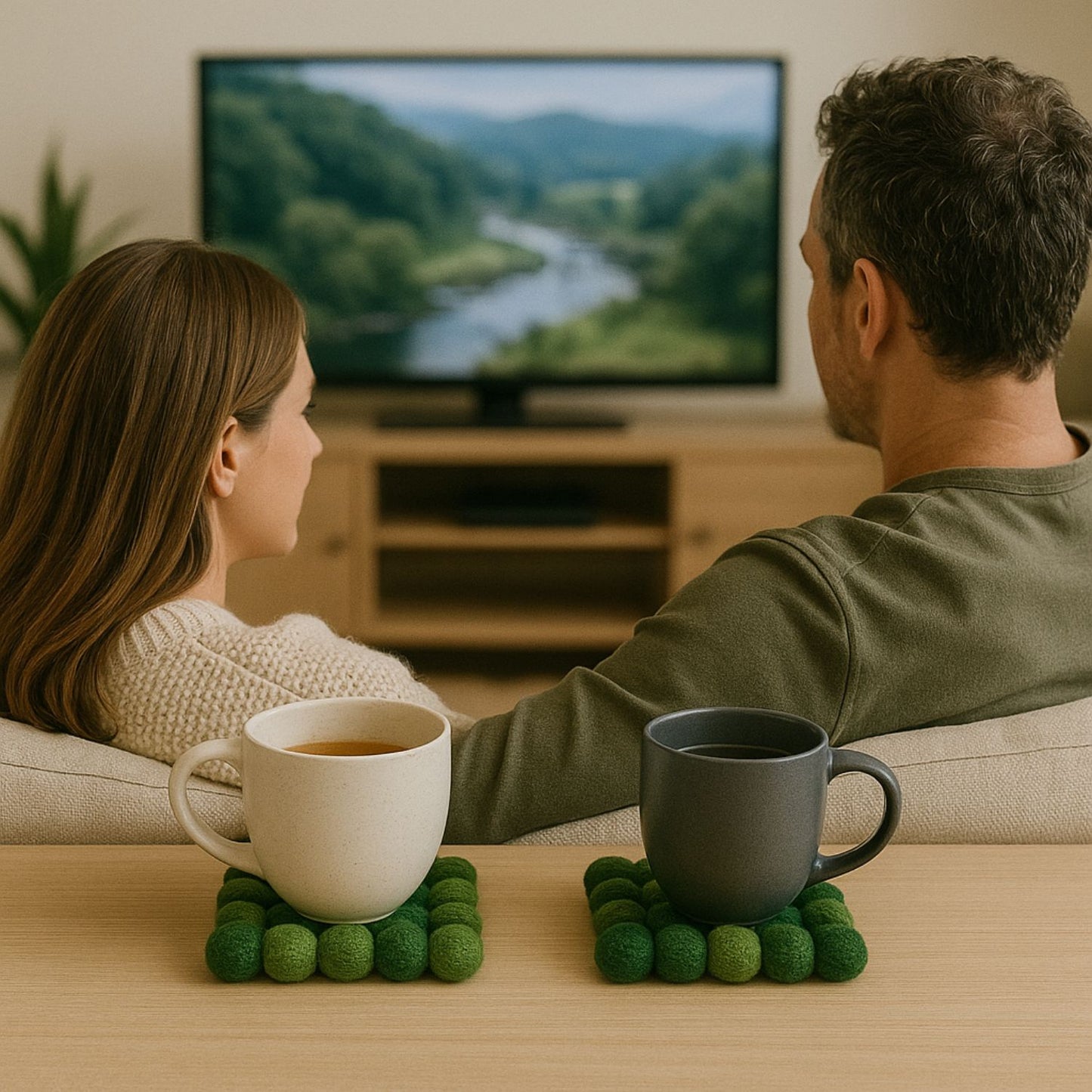 Handcrafted Felt Ball Trivet & Coaster- Green