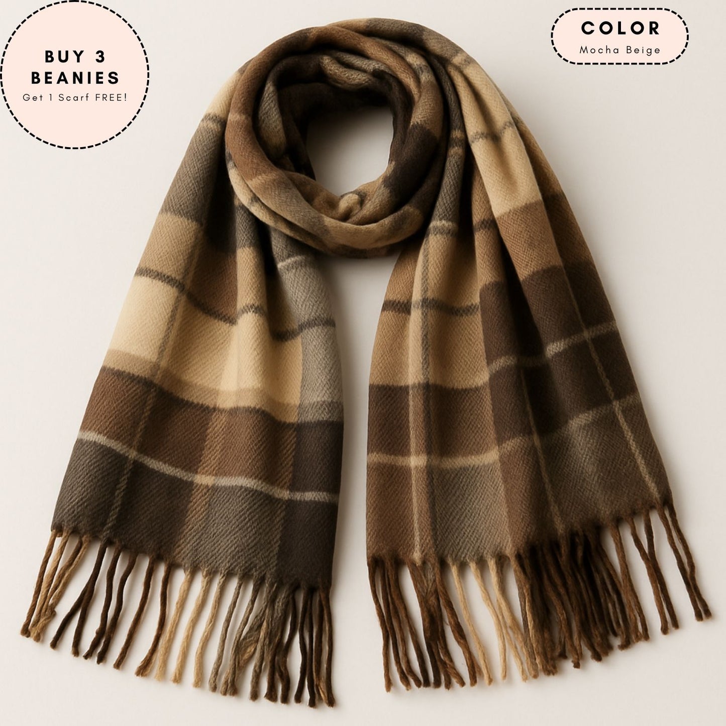 Heritage Plaid Scarf – Mocha Beige