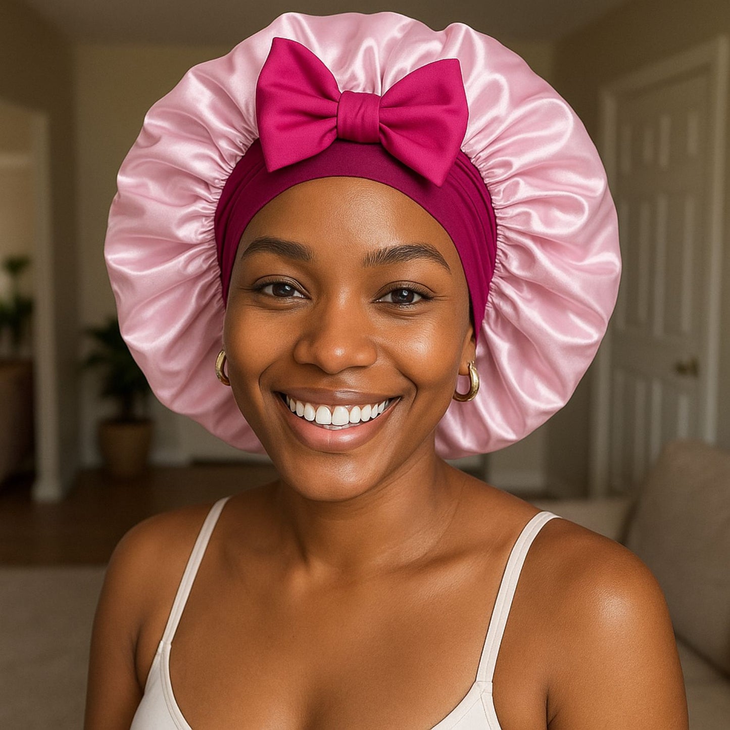 Luxury Double-Layered Bonnet – Silky Night Protection for Hair (Mocha Noir)