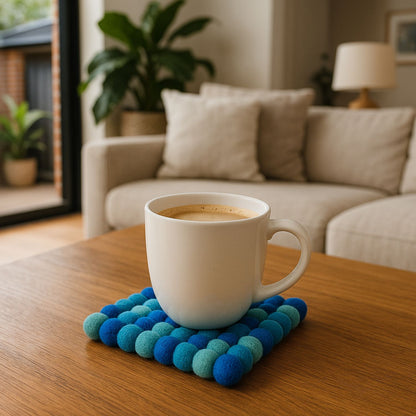 Handcrafted Felt Ball Trivet & Coaster- Soft turquoise