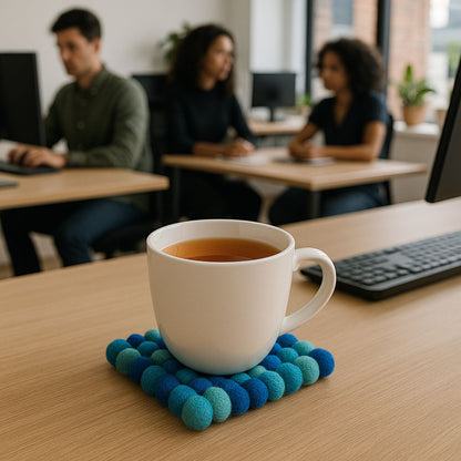 Handcrafted Felt Ball Trivet & Coaster- Soft turquoise