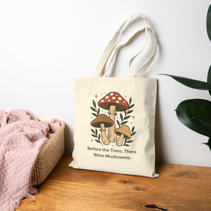 Mushroom-Themed Cotton Canvas Tote Bag