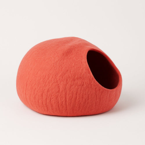 Luxury Felt Cat Cave – Handcrafted Wool Retreat – Terracotta Orange