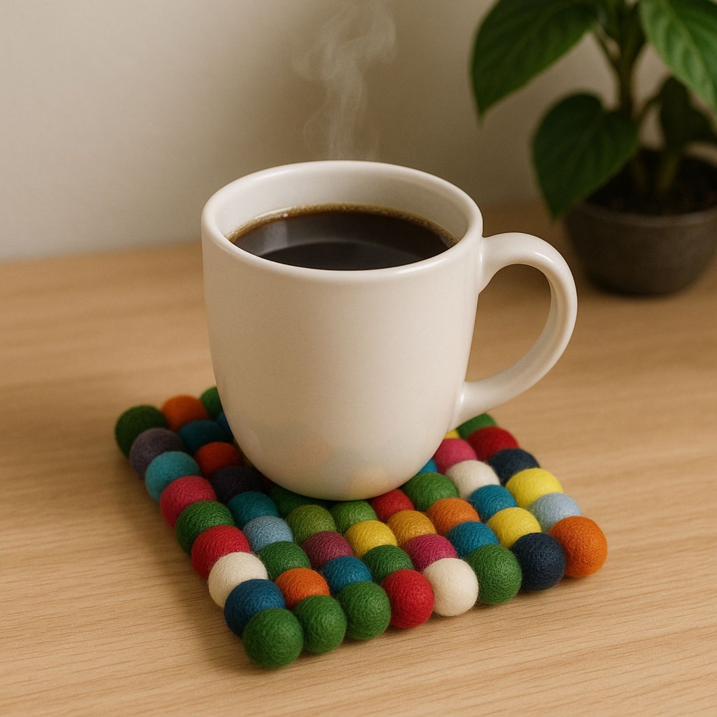 Handcrafted Felt Ball Trivet & Coaster- Colorful