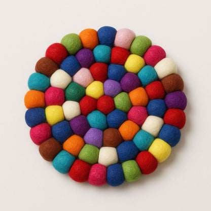 Handcrafted Felt Ball Trivet & Coaster- Colorful