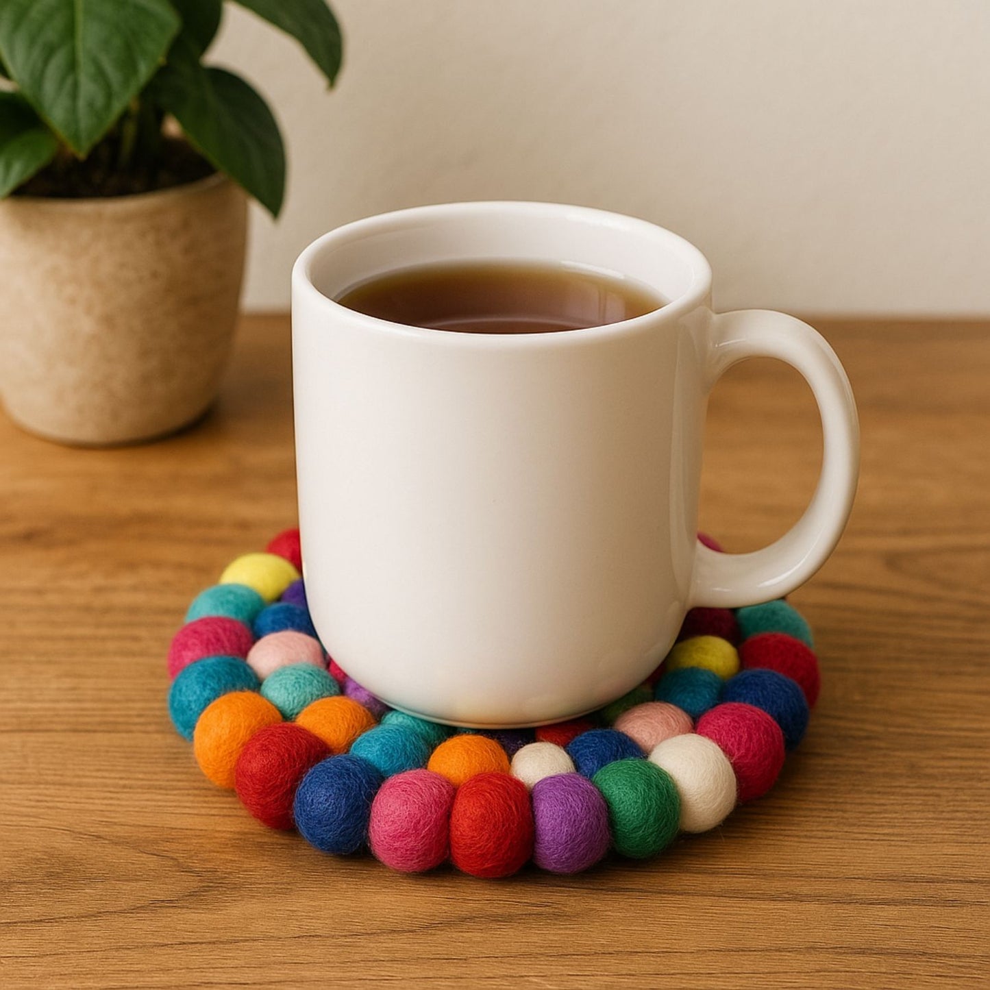 Handcrafted Felt Ball Trivet & Coaster- Colorful