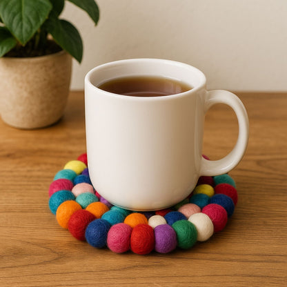 Handcrafted Felt Ball Trivet & Coaster- Colorful