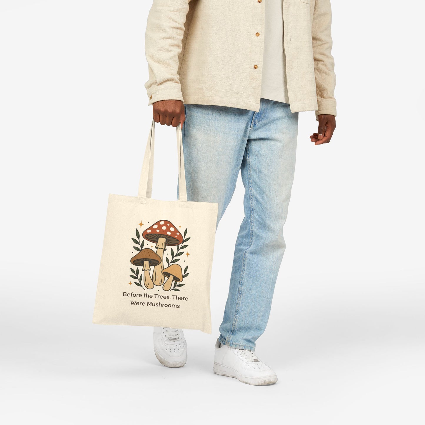 Mushroom-Themed Cotton Canvas Tote Bag