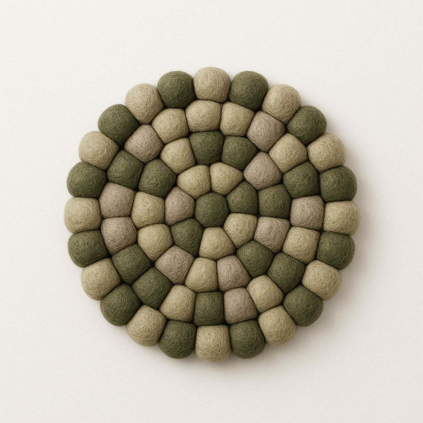 Handcrafted Felt Ball Trivet & Coaster- Olive Green