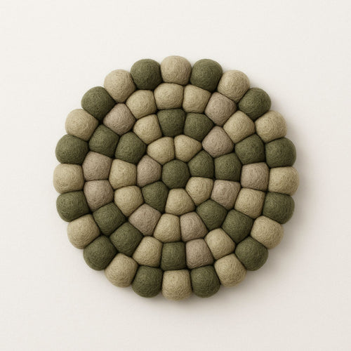 Handcrafted Felt Ball Trivet & Coaster- Olive Green