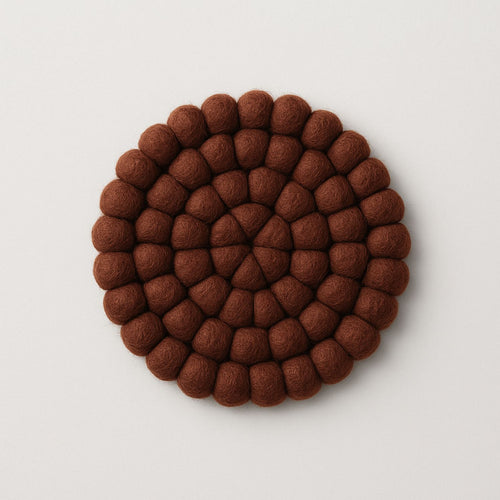 Handcrafted Felt Ball Trivet & Coaster- Brown