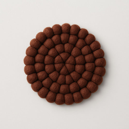 Handcrafted Felt Ball Trivet & Coaster- Brown