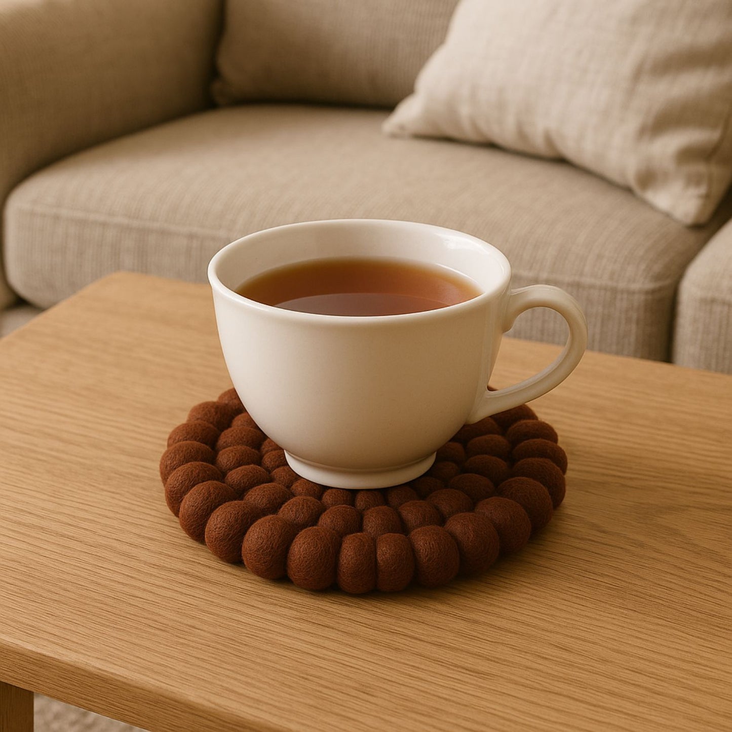 Handcrafted Felt Ball Trivet & Coaster- Brown