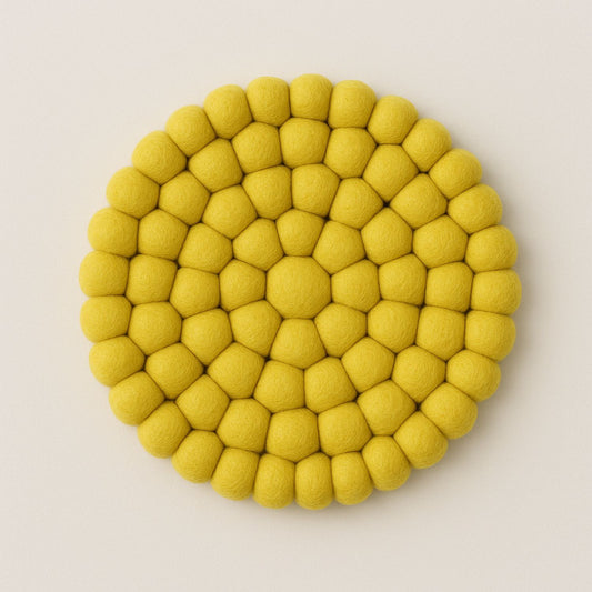 Handcrafted Felt Ball Trivet & Coaster- Yellow