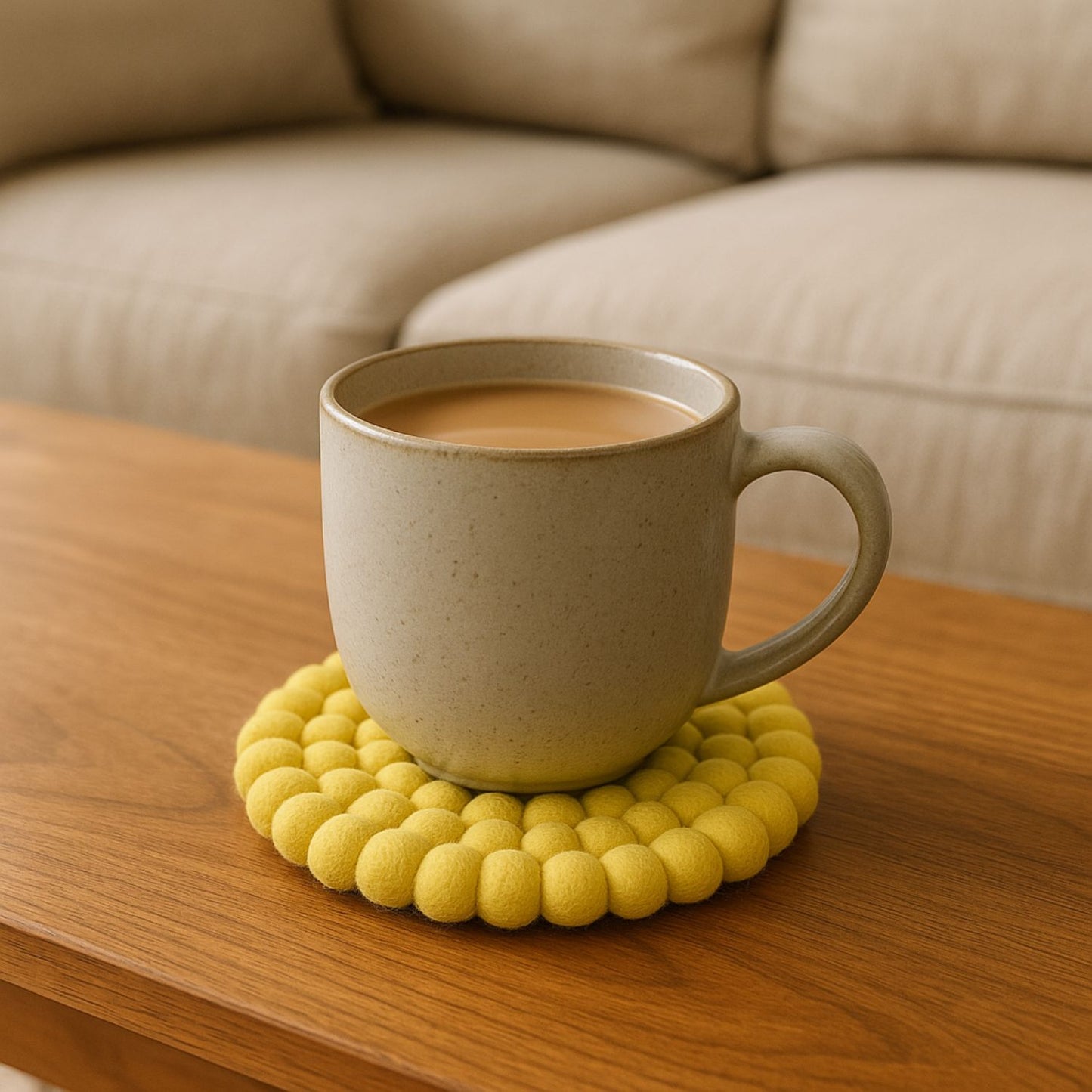 Handcrafted Felt Ball Trivet & Coaster- Yellow