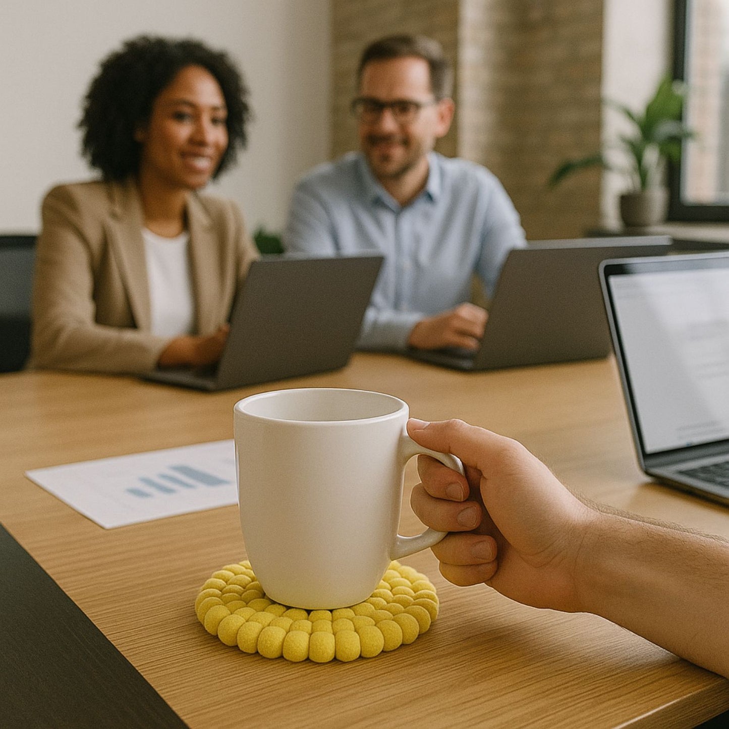 Handcrafted Felt Ball Trivet & Coaster- Yellow