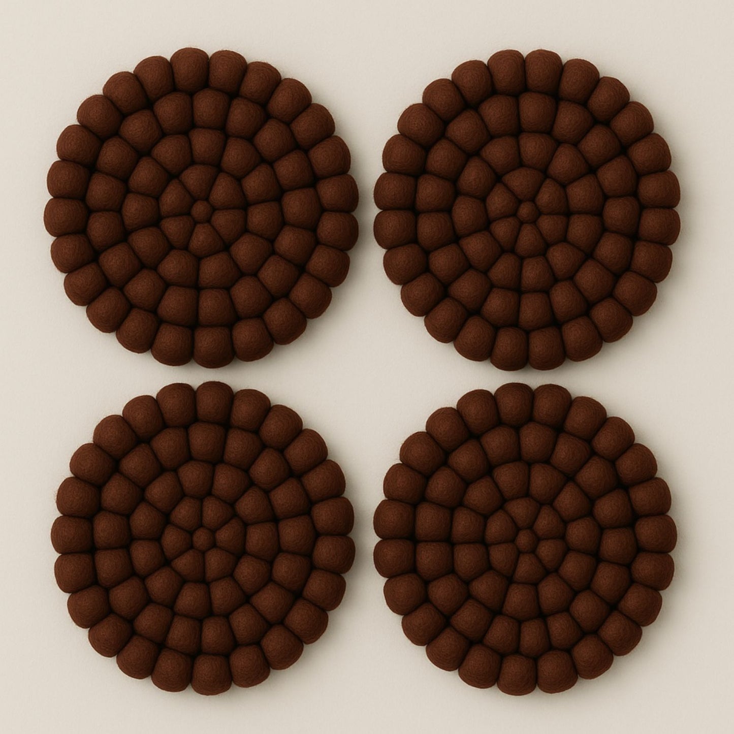 Handcrafted Felt Ball Trivet & Coaster- Brown