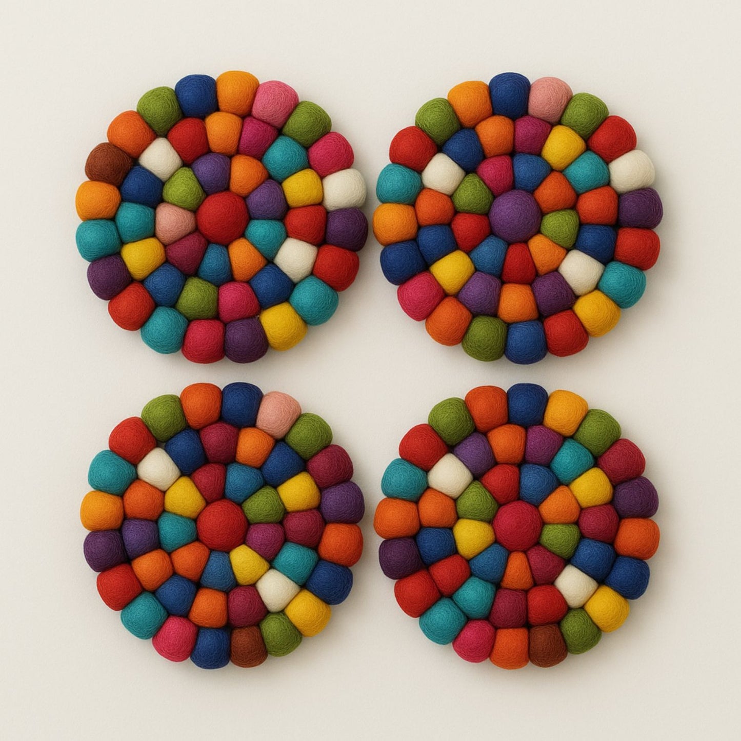 Handcrafted Felt Ball Trivet & Coaster- Colorful