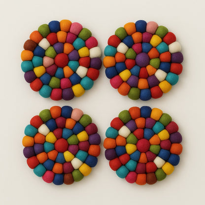 Handcrafted Felt Ball Trivet & Coaster- Colorful