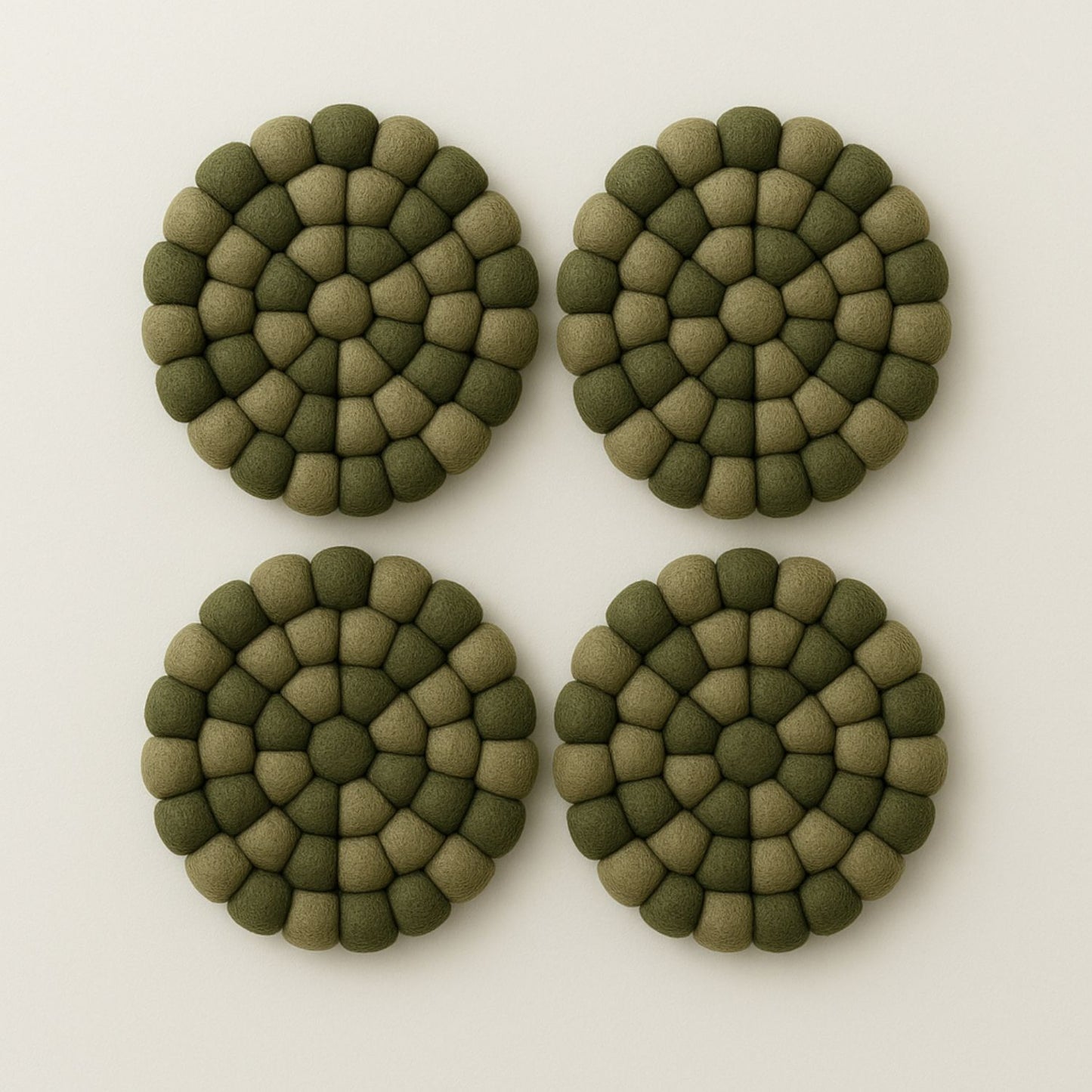 Handcrafted Felt Ball Trivet & Coaster- Olive Green