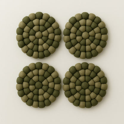 Handcrafted Felt Ball Trivet & Coaster- Olive Green