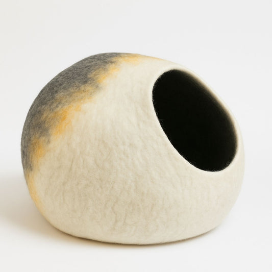 Luxury Felt Cat Cave – Handcrafted Wool Retreat – Ash Stripe