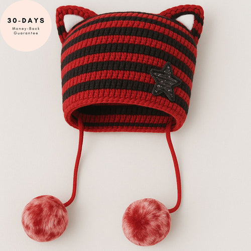 CozyKit Beanie – Warmth & Confidence for Her (Cherry Charcoal Stripe)