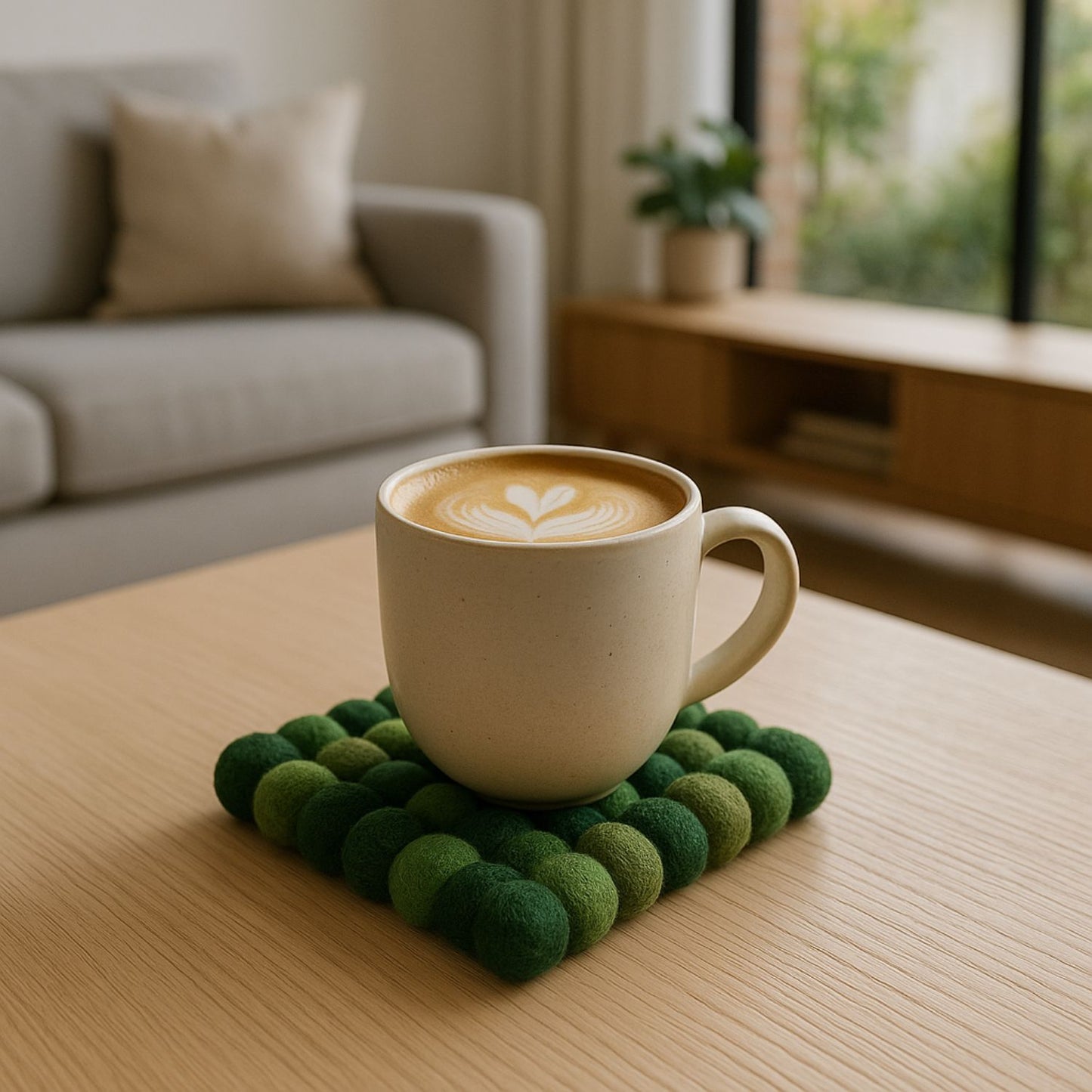 Handcrafted Felt Ball Trivet & Coaster- Green