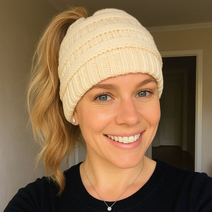 Ponytail Beanie Cap – Stretchy, Stylish & Warm (Limited Edition- Mint)