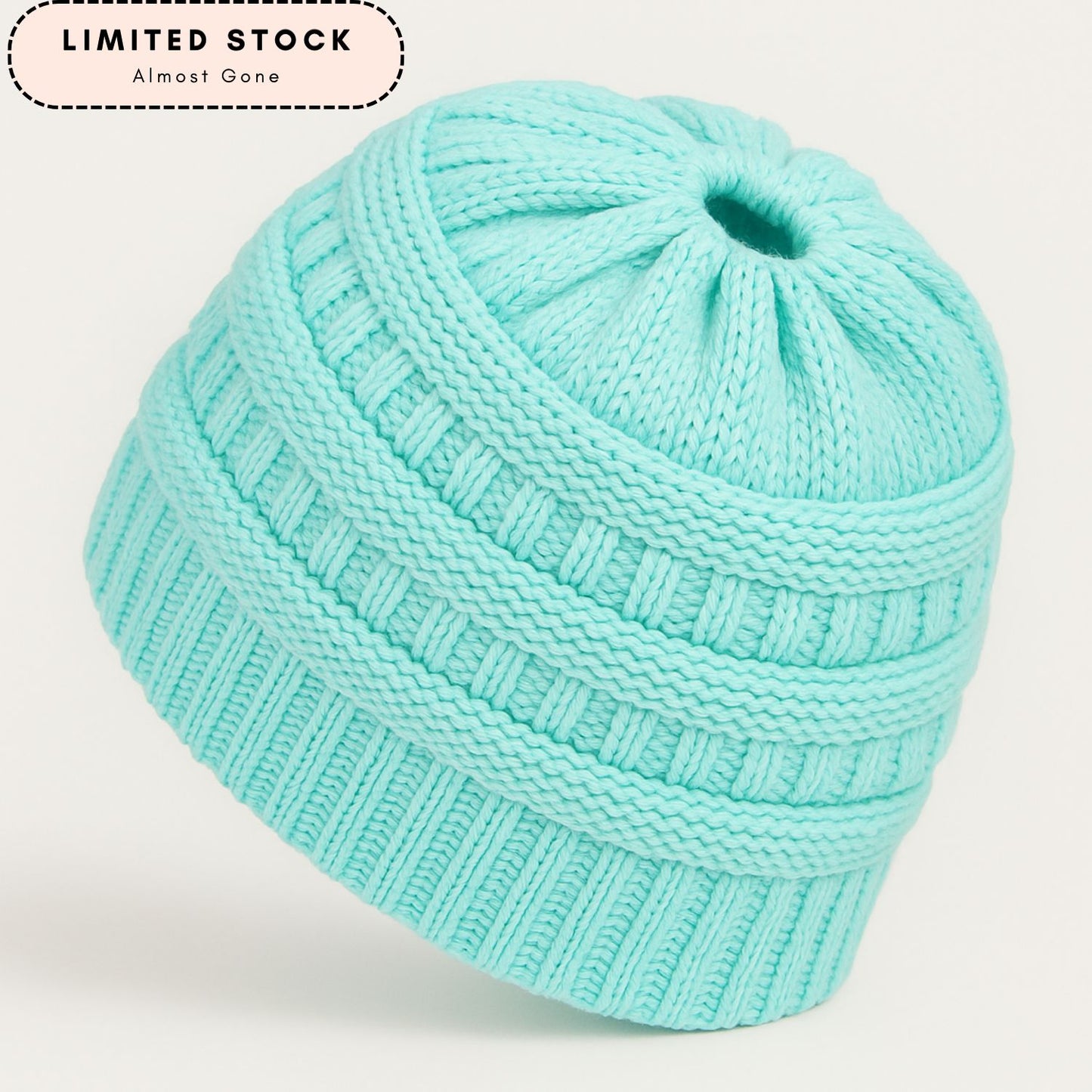 Ponytail Beanie Cap – Stretchy, Stylish & Warm (Limited Edition- Mint)