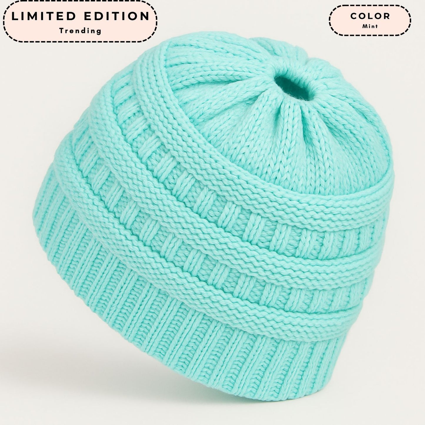 Ponytail Beanie Cap – Stretchy, Stylish & Warm (Black)