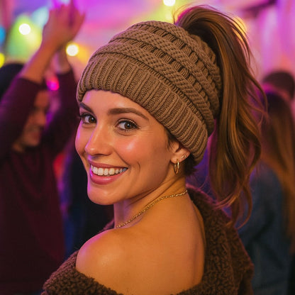 Ponytail Beanie Cap – Stretchy, Stylish & Warm (Limited Edition- Mint)