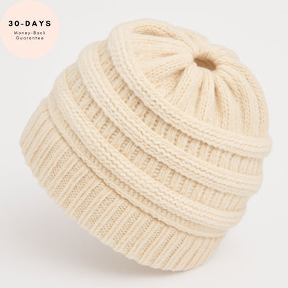 Ivory color ponytail beanie