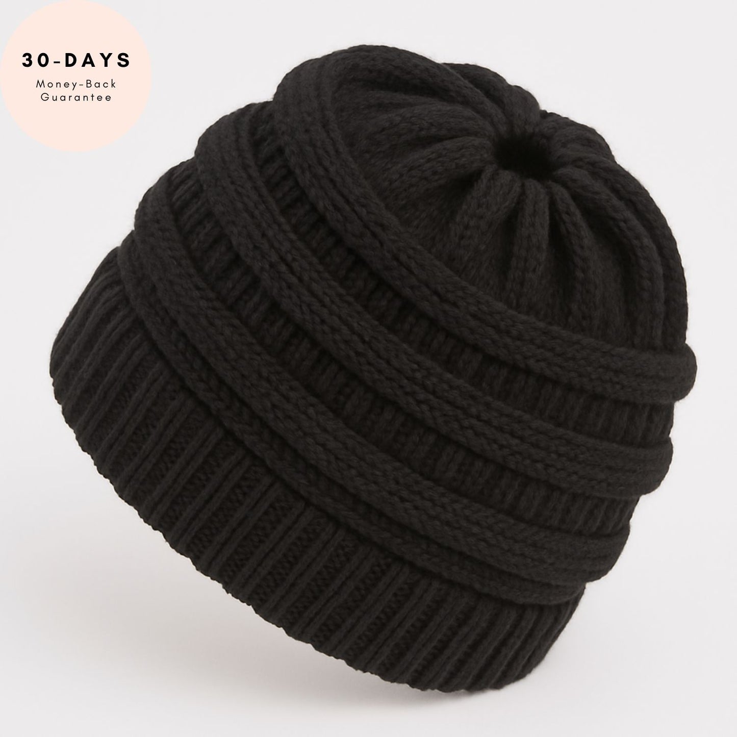 Black color ponytail beanie